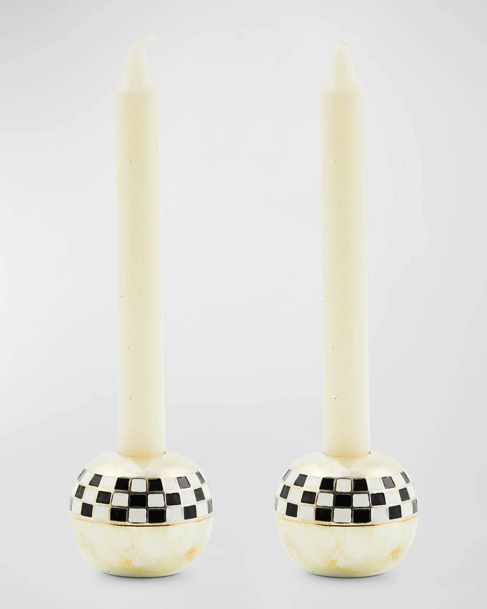 Large Sphere Check Candle Holders, Set of 2